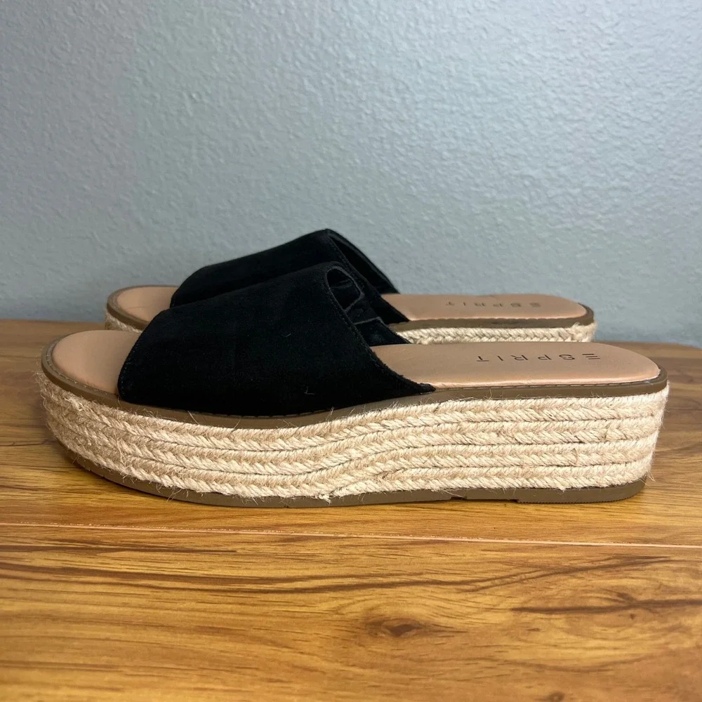 Esprit Sandals Womens 9.5 Black Nadina Platform Espadrille Slide Boho Casual NEW